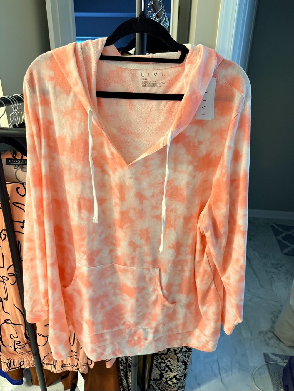 Livi Active Peach & White Tie-Dye Hoodie Sweatshirt